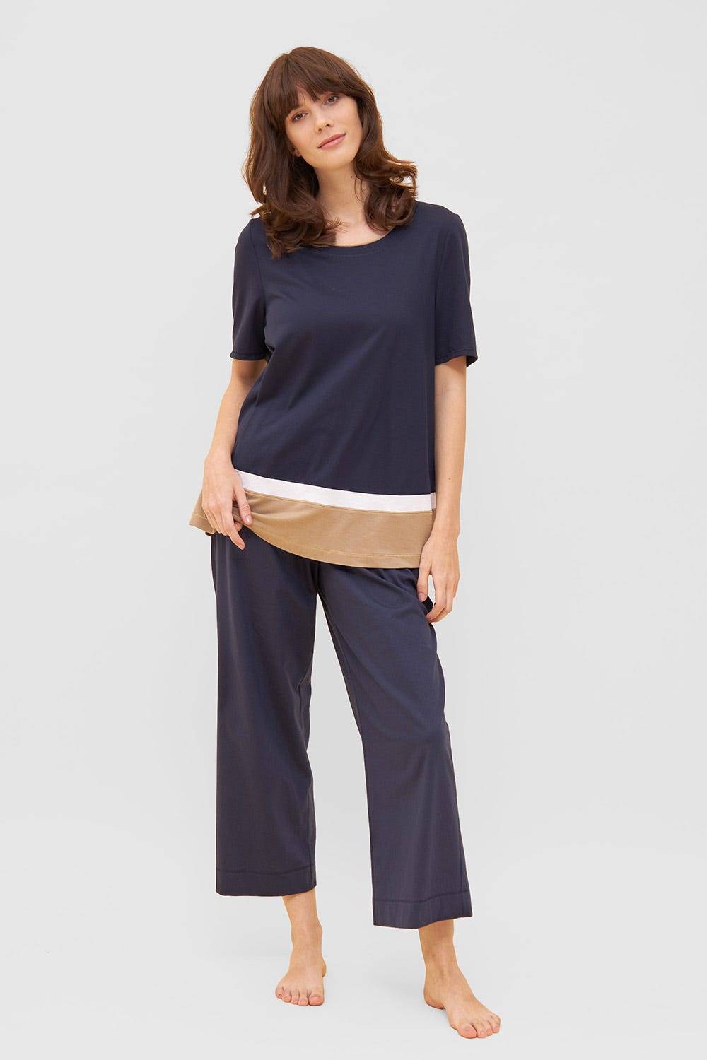 Rösch Shirt In Colorblocking-Optik Dunkelblau Beige Mix &amp; Match Baumwolle/Modal