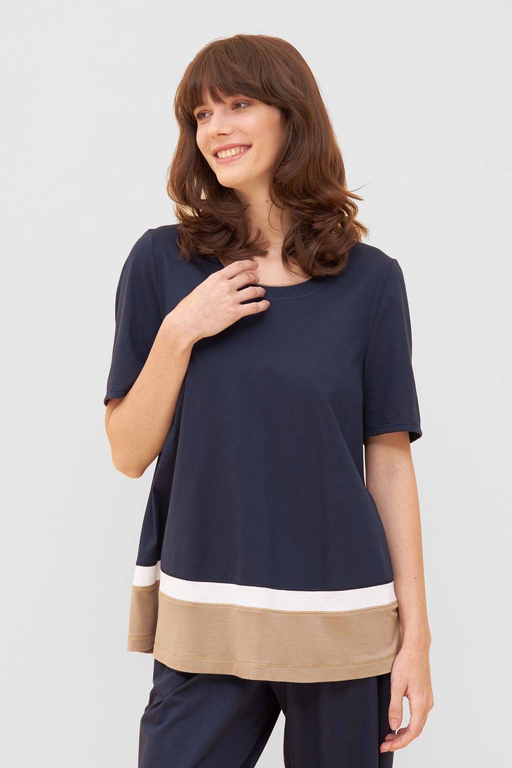 Rösch Shirt in Colorblocking-Optik Dunkelblau Beige Mix &amp; Match Baumwolle/Modal