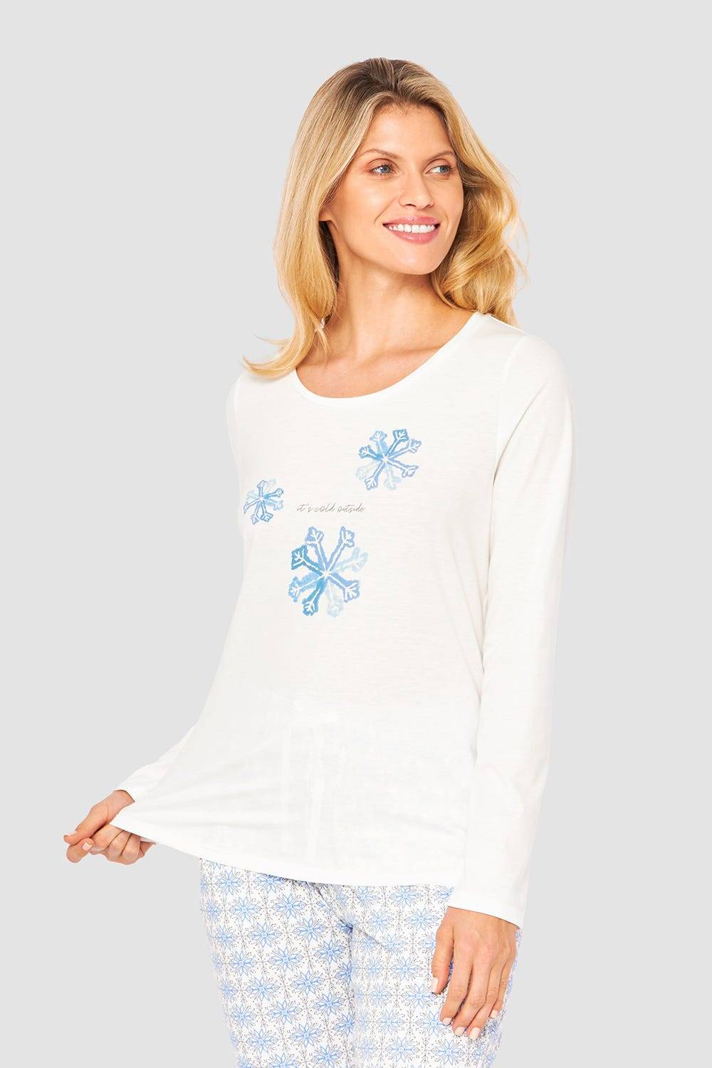 Rösch Shirt mit Schneeflocken Weiß Blau 100% Baumwolle