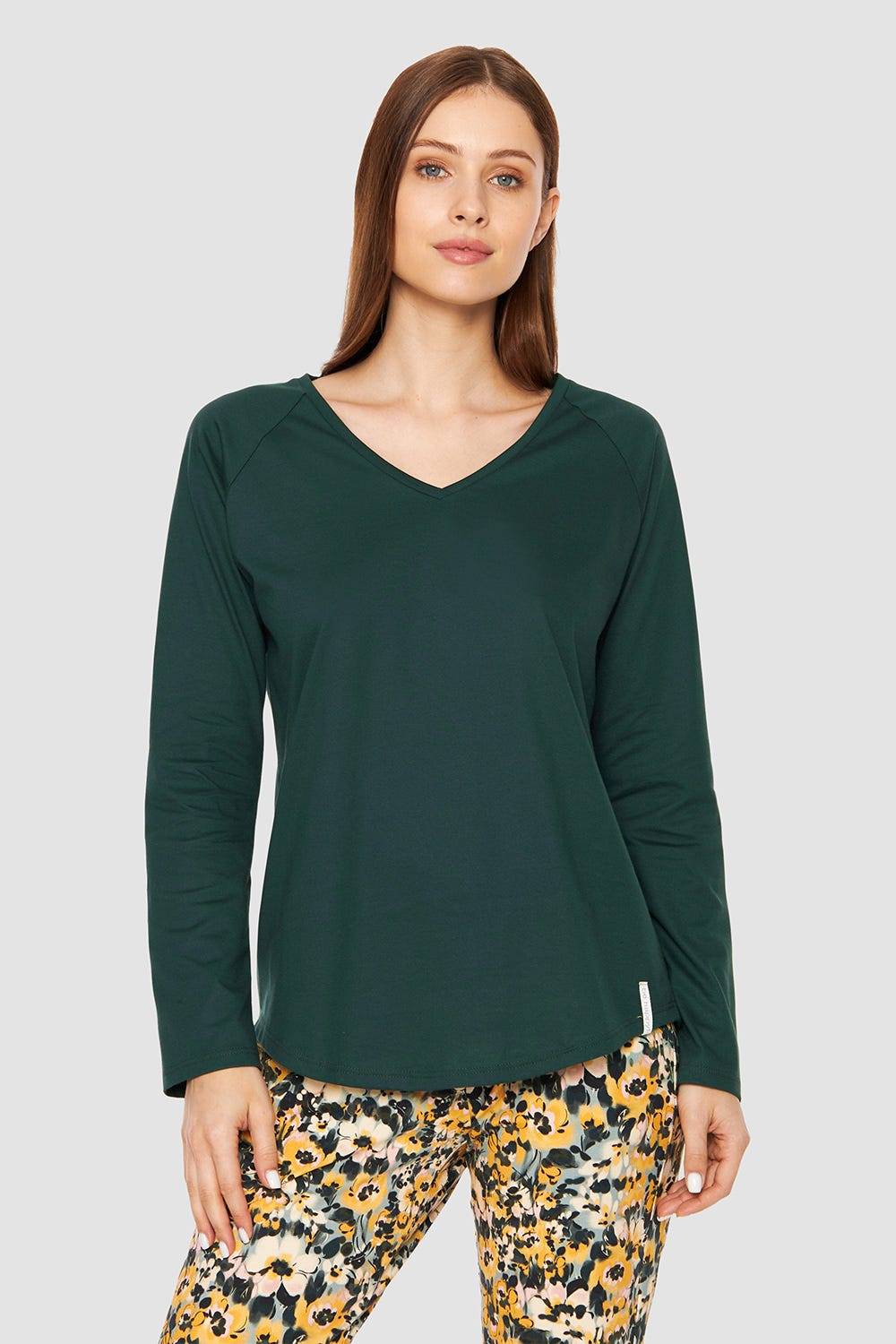 Rösch Shirt mit V-Ausschnitt Grün Baumwolle/Elasthan