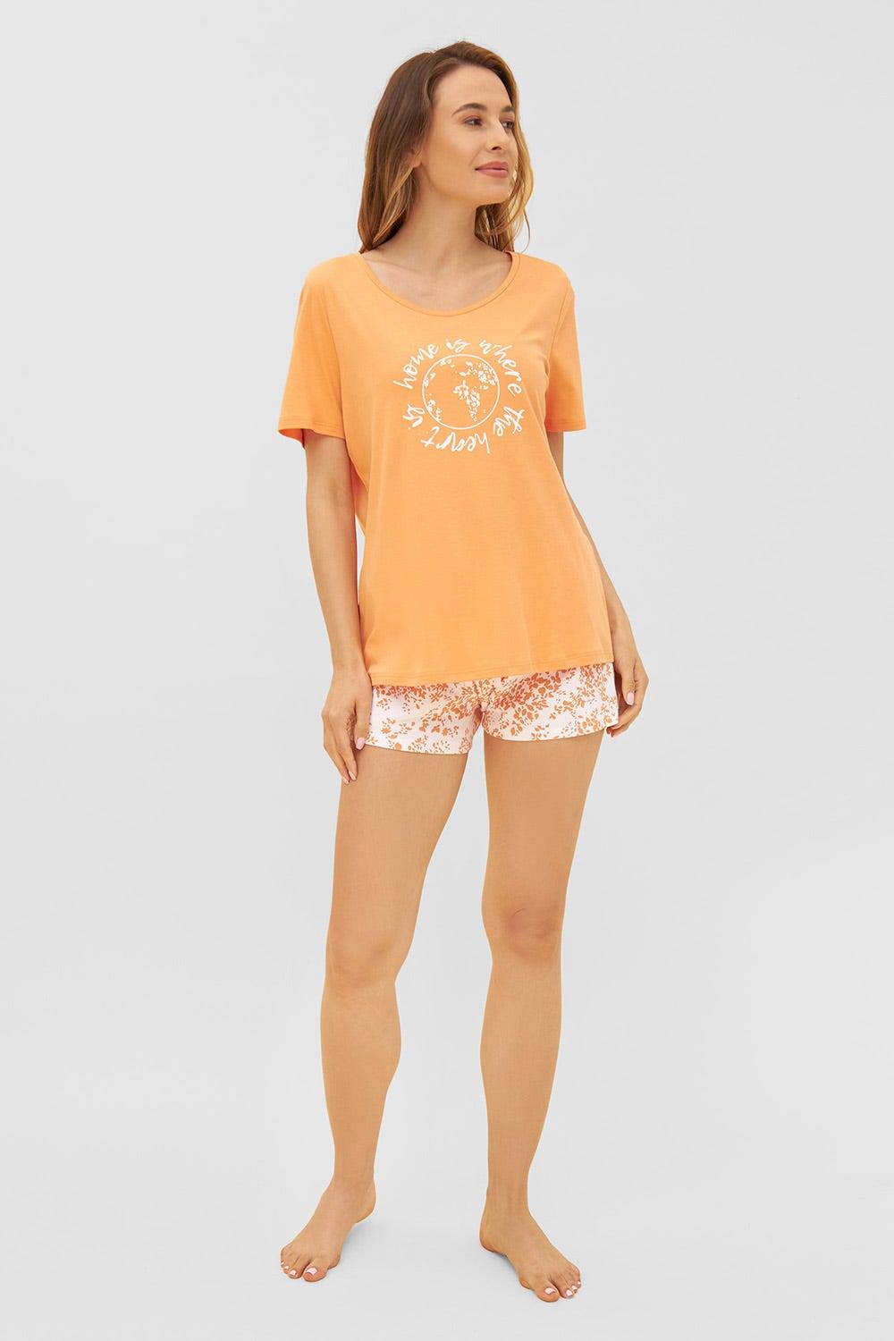 Rösch Shorts Im Blümchen-Design Orange Mix & Match Baumwolle/Elasthan