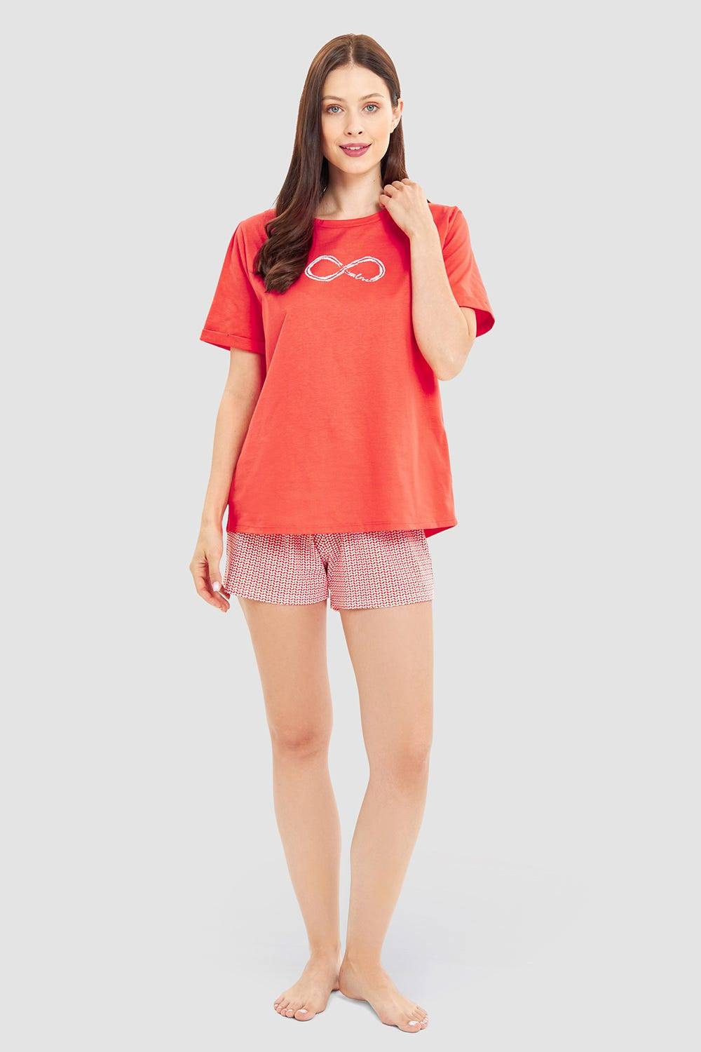 Rösch Shorts Im Grafikprint Rot-Grün Baumwolle/Elasthan