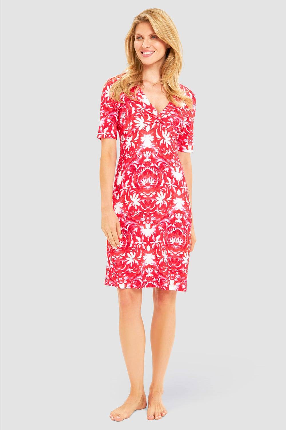 Rösch Strandkleid Ärmellos im Ornament-Druck Rot-Weiß Knot-Optik