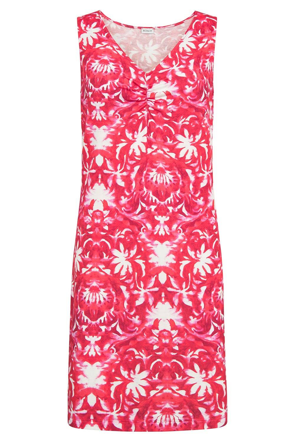 Rösch Strandkleid Ärmellos Im Ornament-Druck Rot-Weiß Raffungen