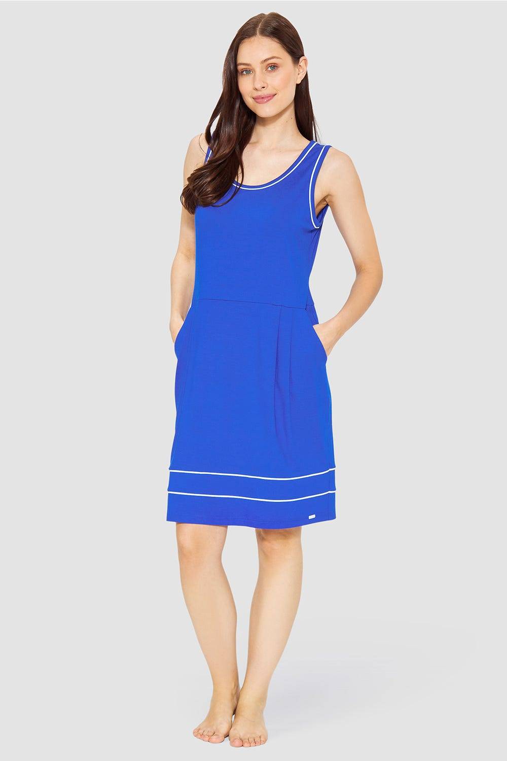 Rösch Strandkleid Ärmellos mit Kontrast-Paspeln Neon-Blau