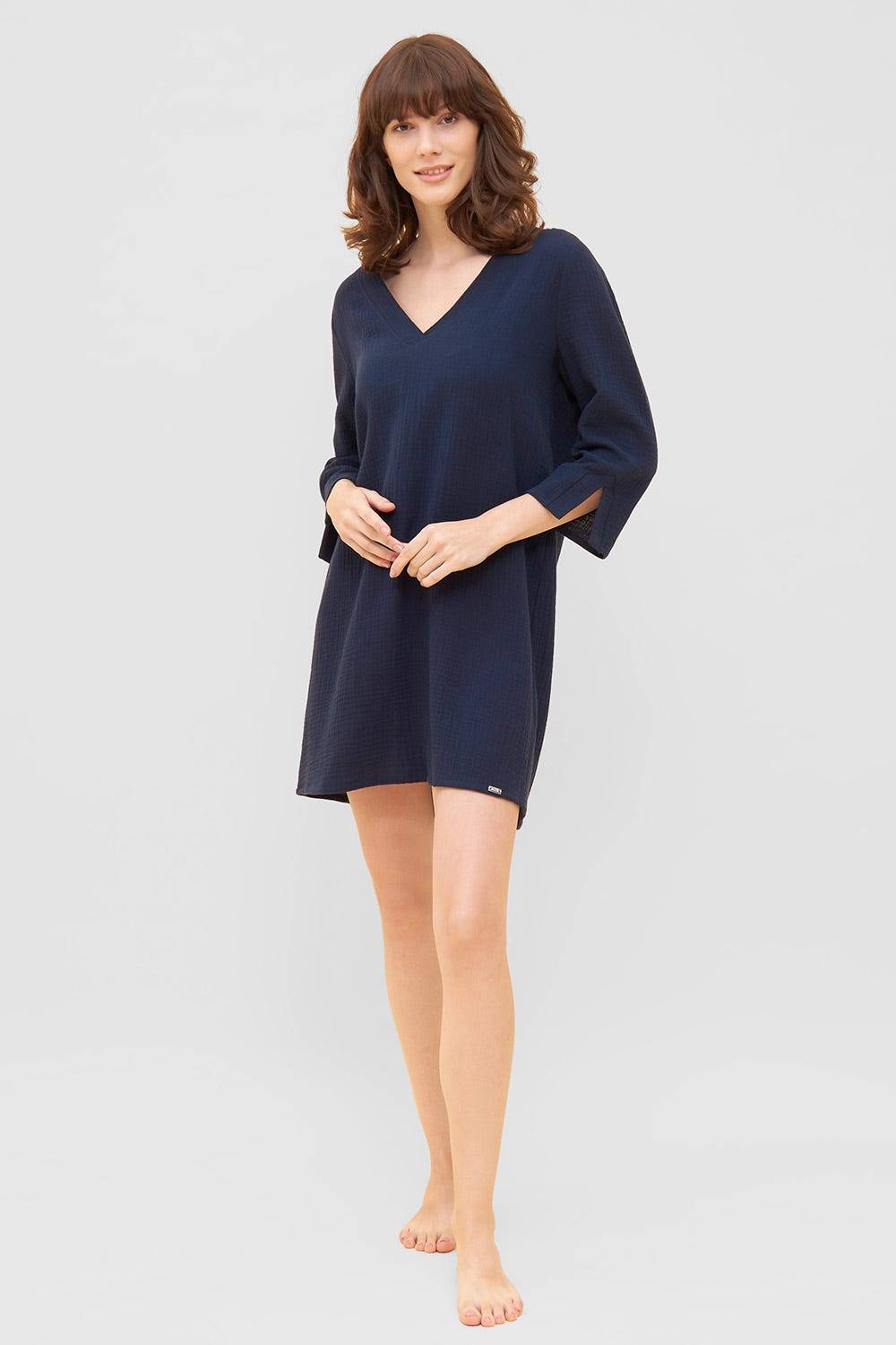 Rösch Strandkleid aus Musselin Dunkelblau Sommer 3/4-Arm 100% Baumwolle