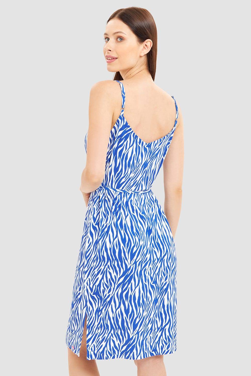 Rösch Strandkleid Im Modernen Zebradruck Blau-Weiß Spaghetti-Träger Viskose/Elasthan