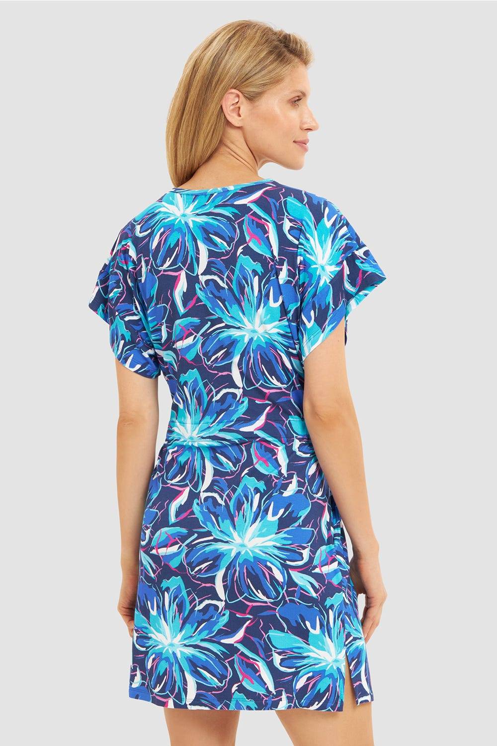 Rösch Strandkleid Kurzarm Im Blumendruck Neonfarben Zum Binden Baumwolle/Elasthan