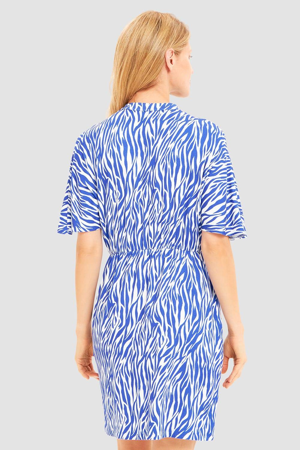 Rösch Strandkleid Kurzarm Im Modernen Zebradruck Blau-Weiß Viskose/Elasthan