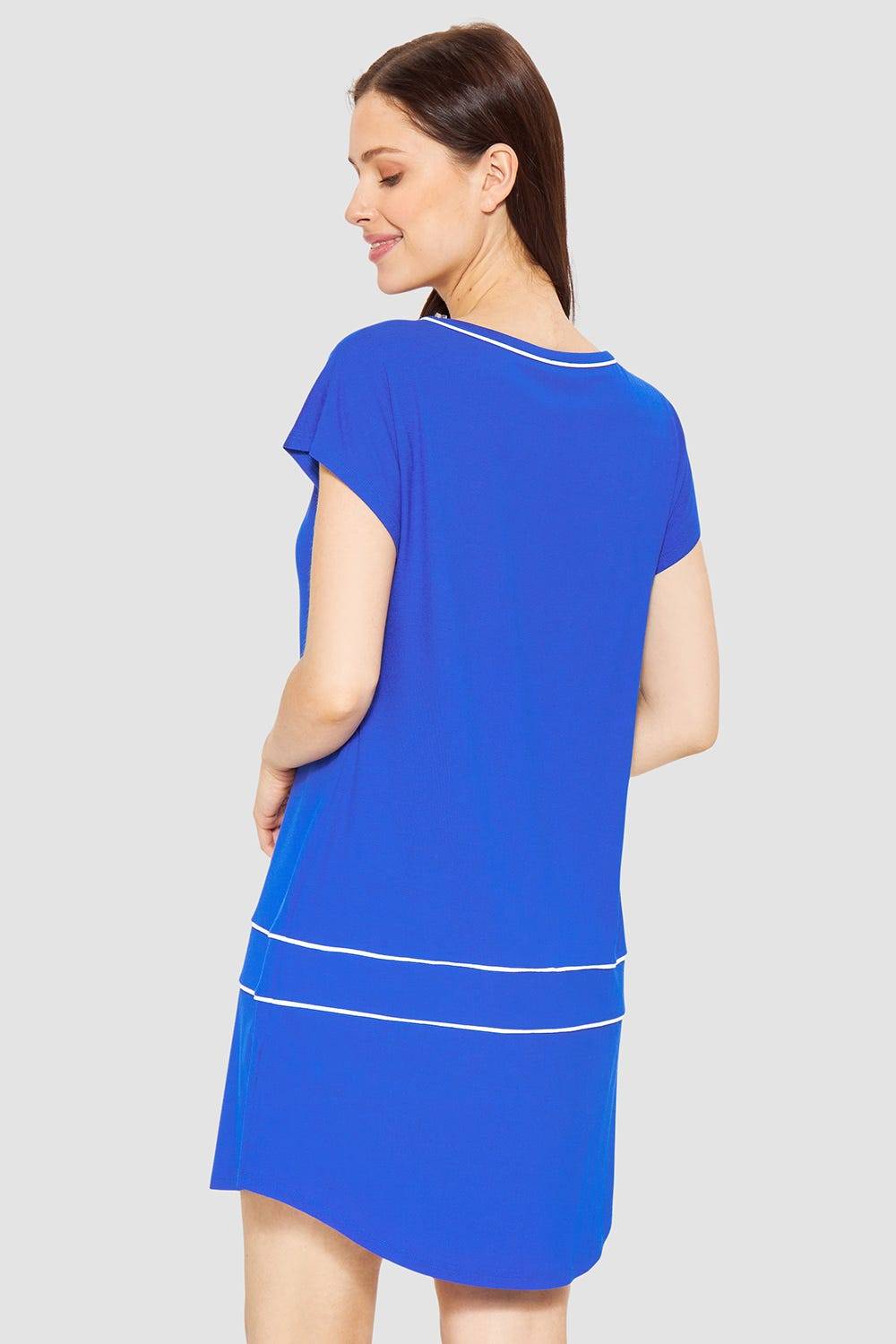 Rösch Strandkleid Kurzarm Mit Kontrast-Paspeln Neon-Blau