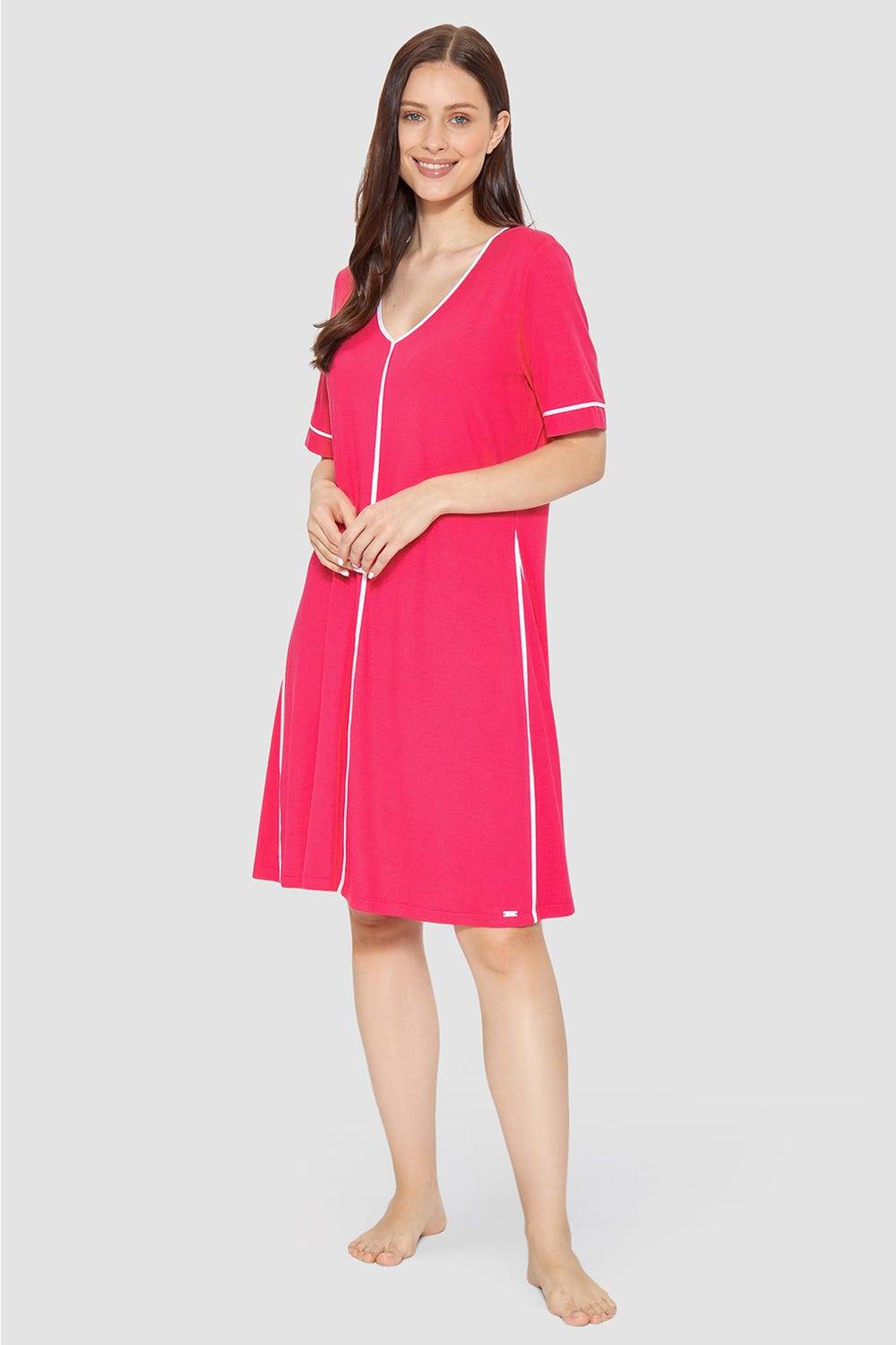 Rösch Strandkleid Kurzarm mit Kontrast-Paspeln Viskose/Elasthan