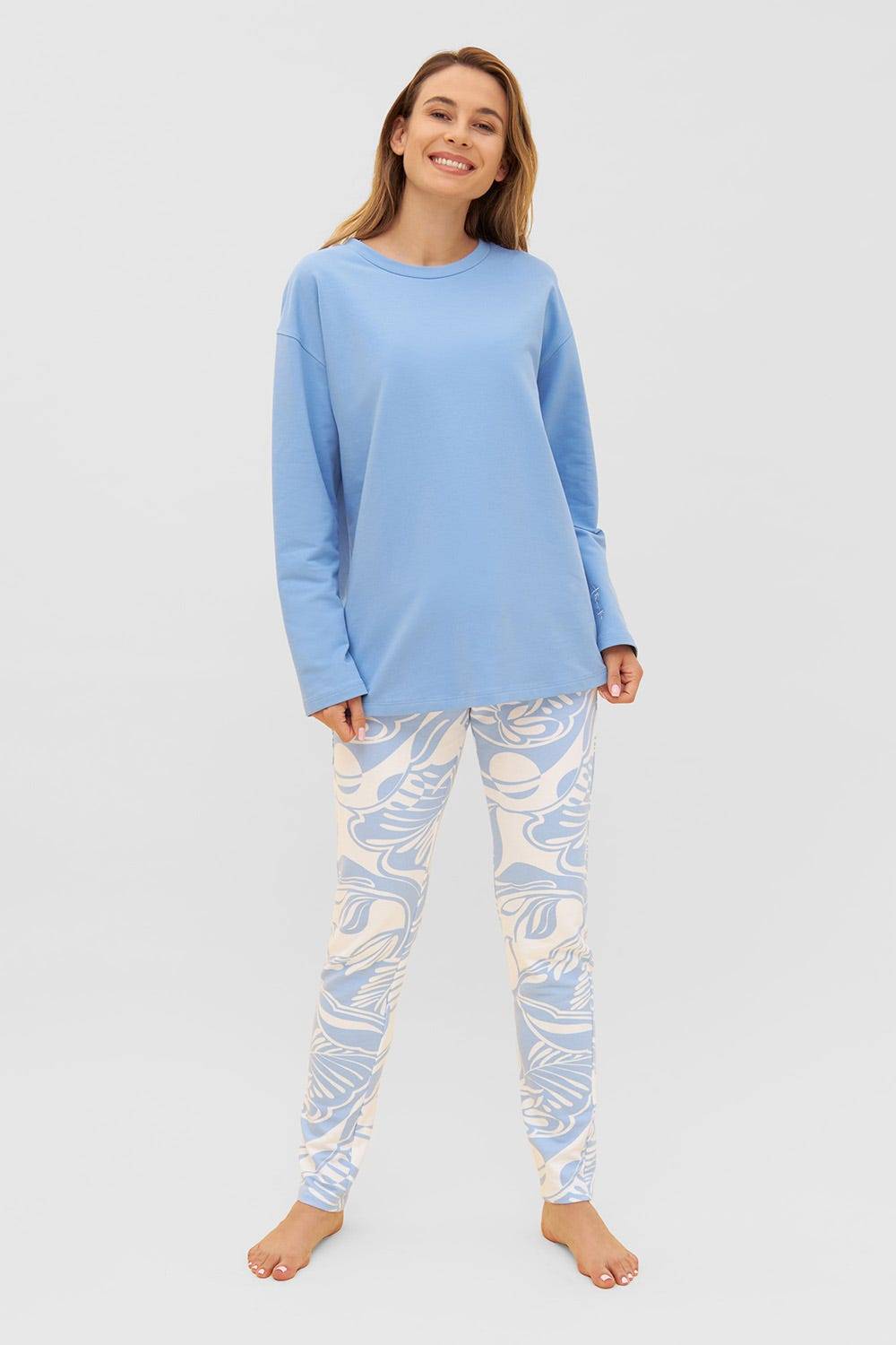 Rösch Sweathose Im Grafischen Druck Hellblau Kordel Baumwolle/Elasthan