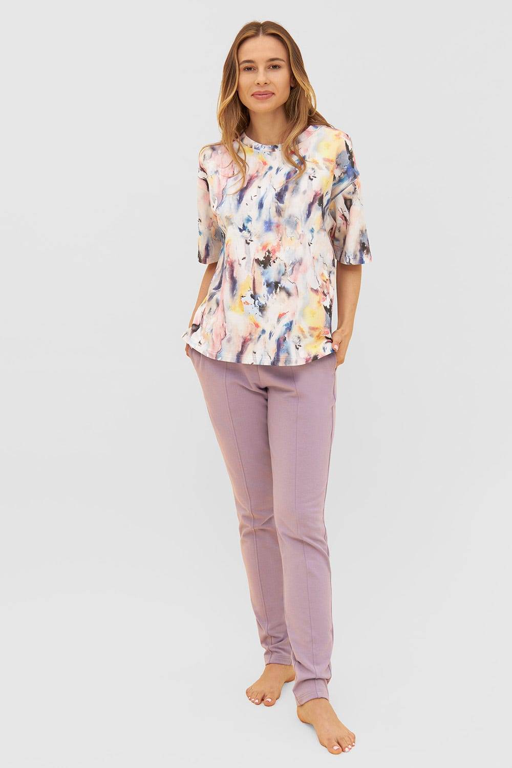 Rösch Sweathose Mit Stickerei "thanks" Flieder Tunnelzug Mix & Match Baumwolle/Elasthan