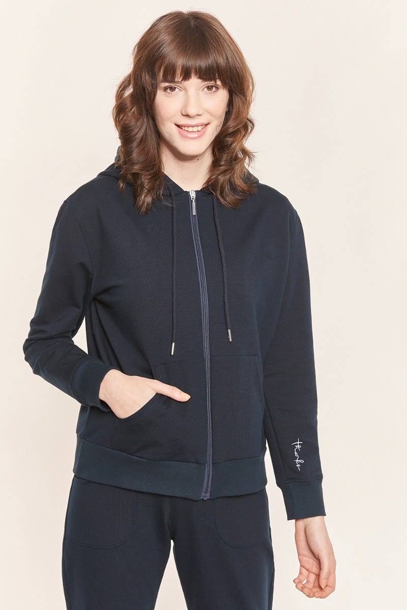 Rösch Sweatjacke mit Logodetail Navyblau Hoodie lässig Baumwolle/Elasthan Rösch thx