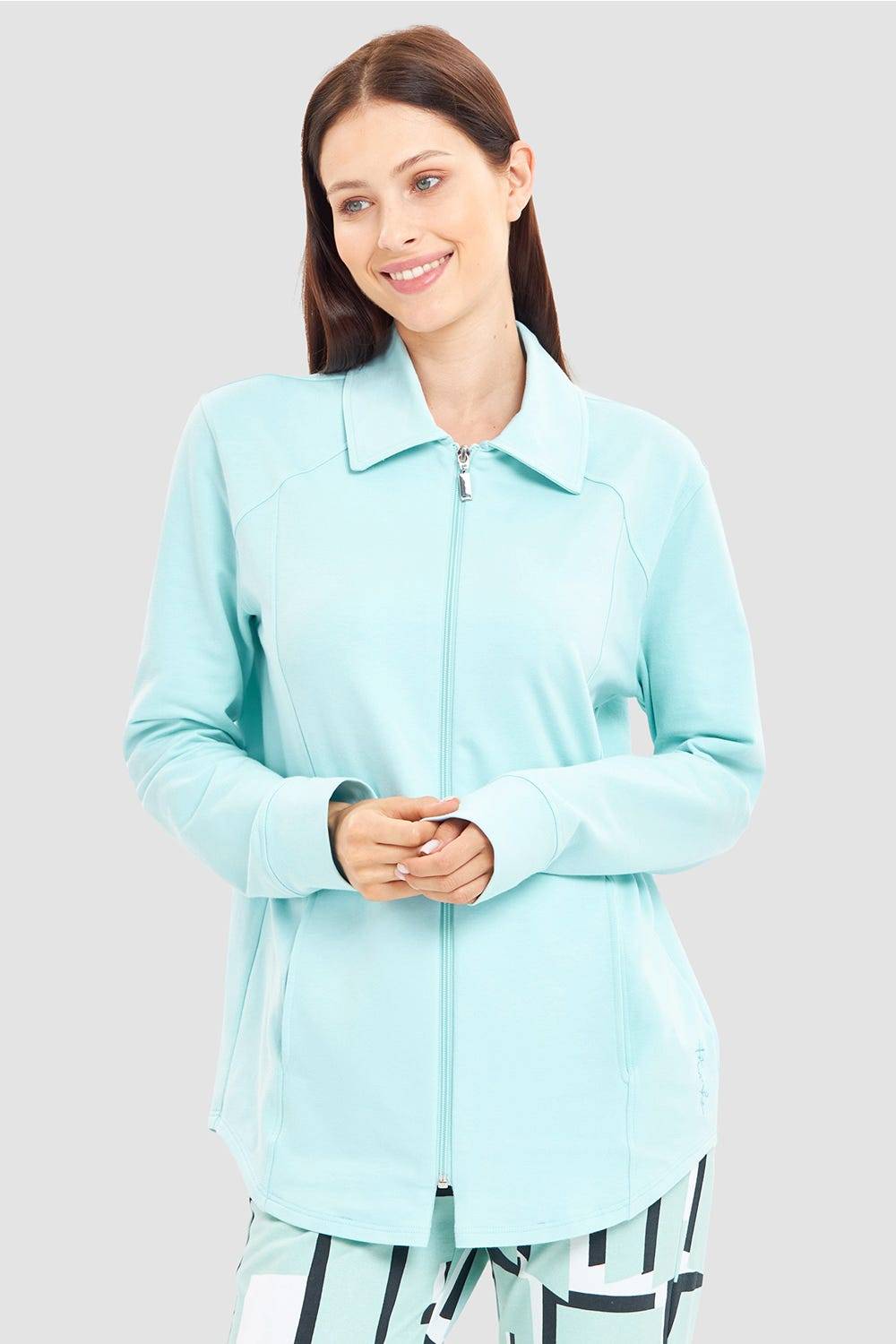 Rösch Sweatjacke mit Ziernähten Türkisblau Baumwolle/Elasthan