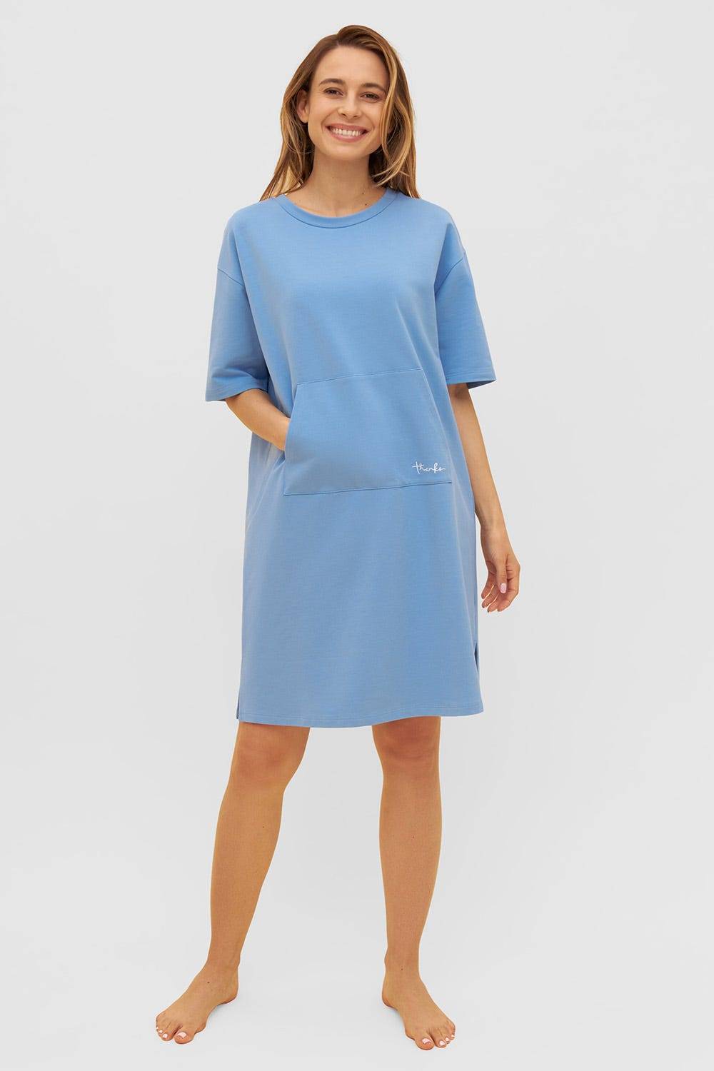 Rösch Sweatkleid mit Känguru-Tasche Hellblau Rundhals Baumwolle/Elasthan