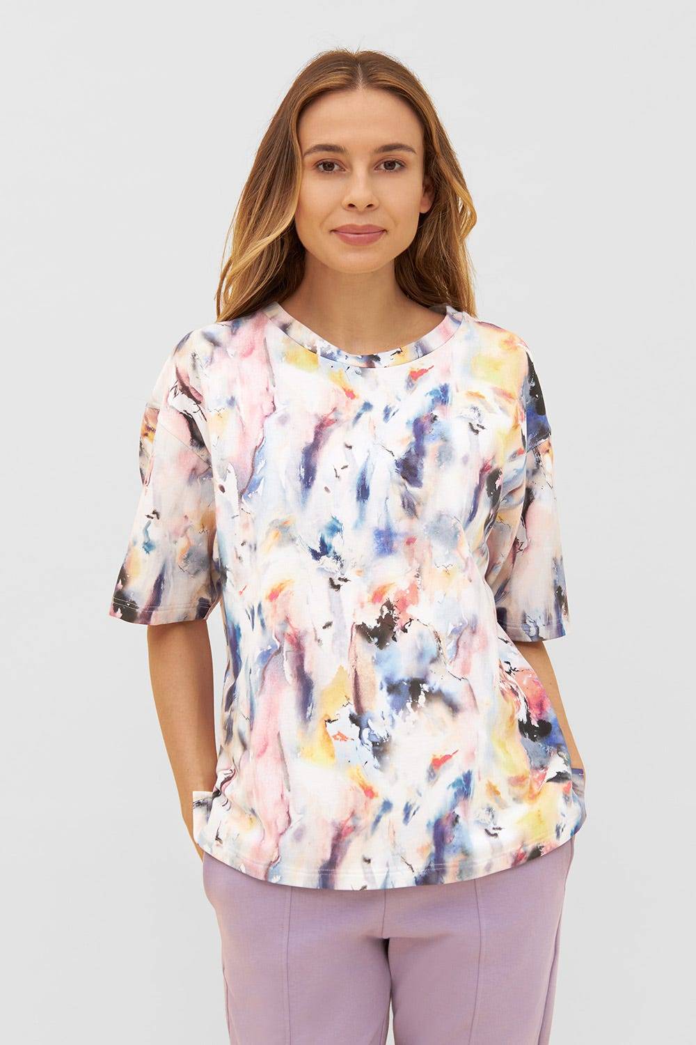 Rösch Sweatshirt im farbenfrohen Druck Halbarm T-Shirt Mix &amp; Match Baumwolle/Elasthan