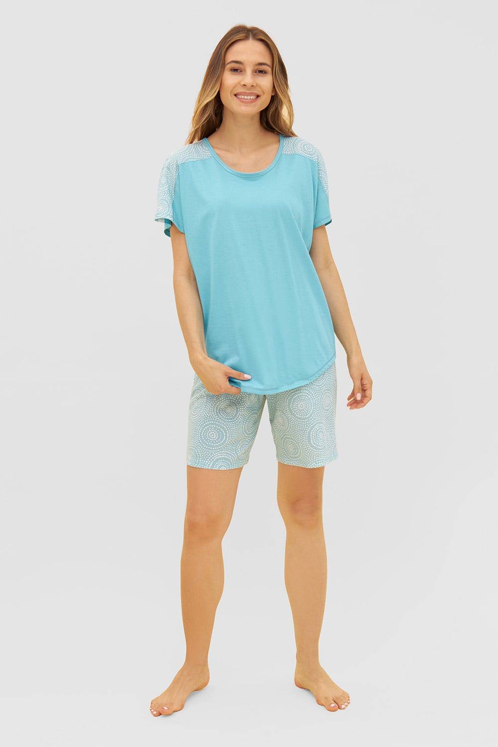 Rösch T-Shirt Mit Einsätzen Im Punkte-Druck Rundhals Baumwolle/Modal