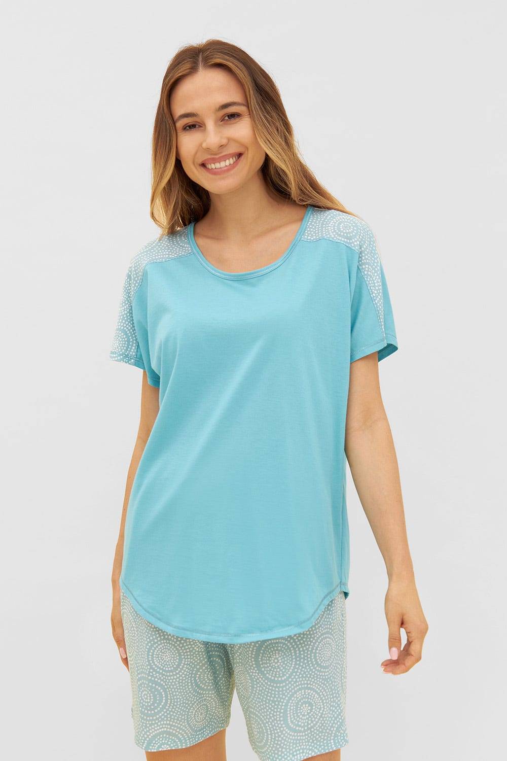 Rösch T-Shirt mit Einsätzen im Punkte-Druck Rundhals Baumwolle/Modal