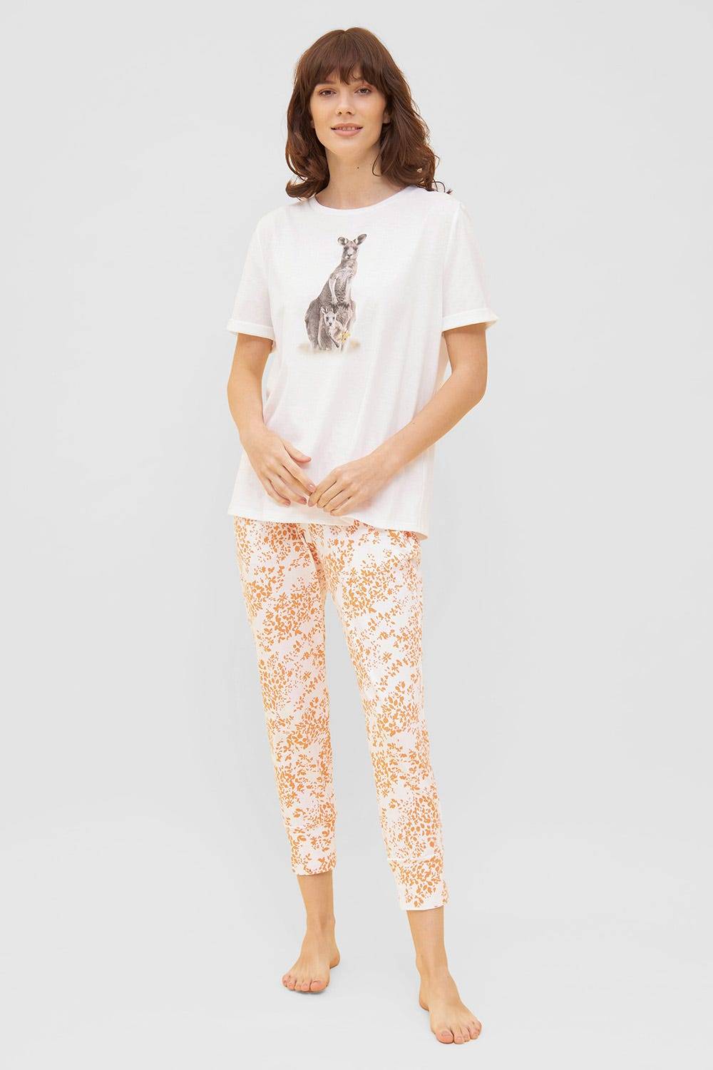 Rösch T-Shirt Mit Motivdruck Känguru Basic Weiß Mix &amp; Match 100% Baumwolle