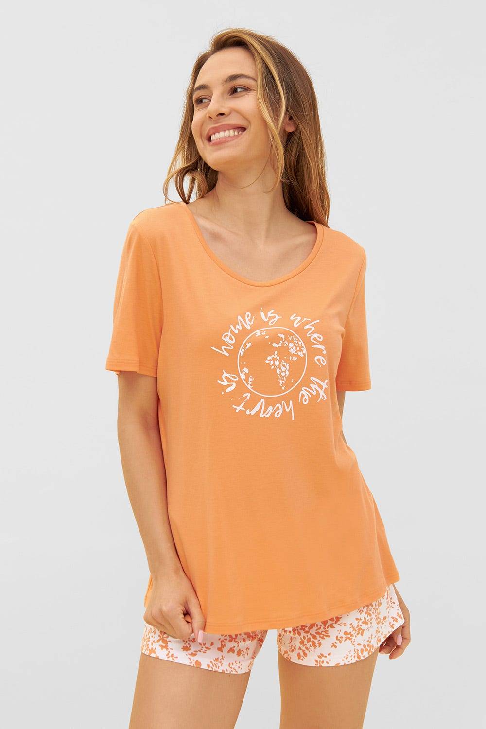 Rösch T-Shirt mit Motivdruck Orange Basic Mix &amp; Match 100% Baumwolle