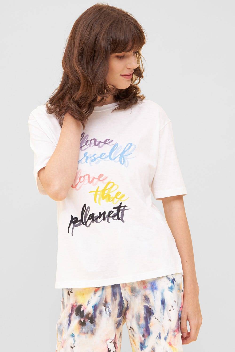 Rösch T-Shirt mit Schriftzug "love yourself, love the planet" Halbarm Mix & Match Baumwolle/Elasthan Rösch T-Shirt mit Schriftzug "love yourself, love the planet" Halbarm Mix & Match Baumwolle/Elasthan