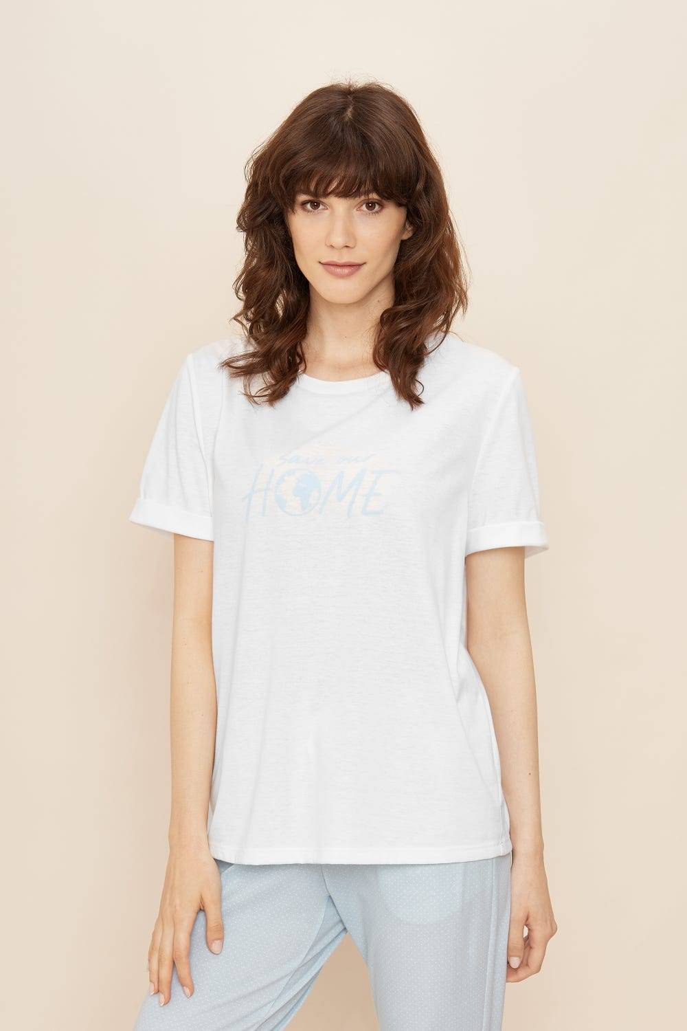 Rösch T-Shirt mit Schriftzug "Save our home" Mix und Match 100% Baumwolle