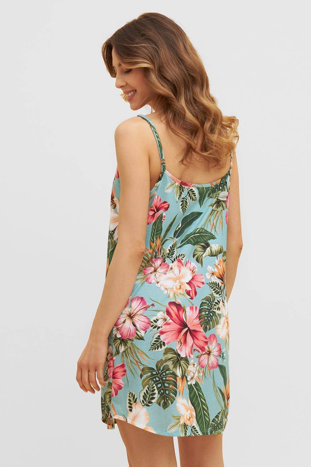 Rösch Trägerkleid Im Tropischen Druck Spaghetti-Träger Baumwolle/Modal