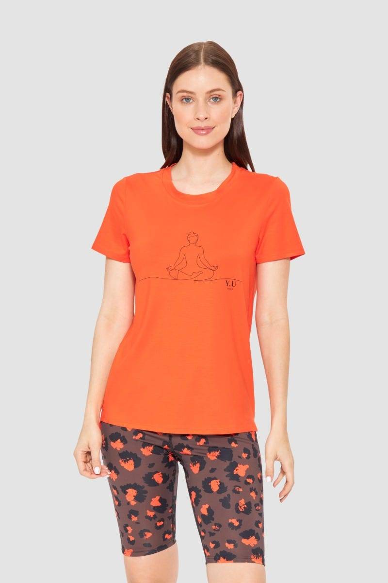 Rösch Y.U Yoga T-Shirt mit Motivdruck Orange Sport Mix &amp; Match Baumwolle/Elasthan