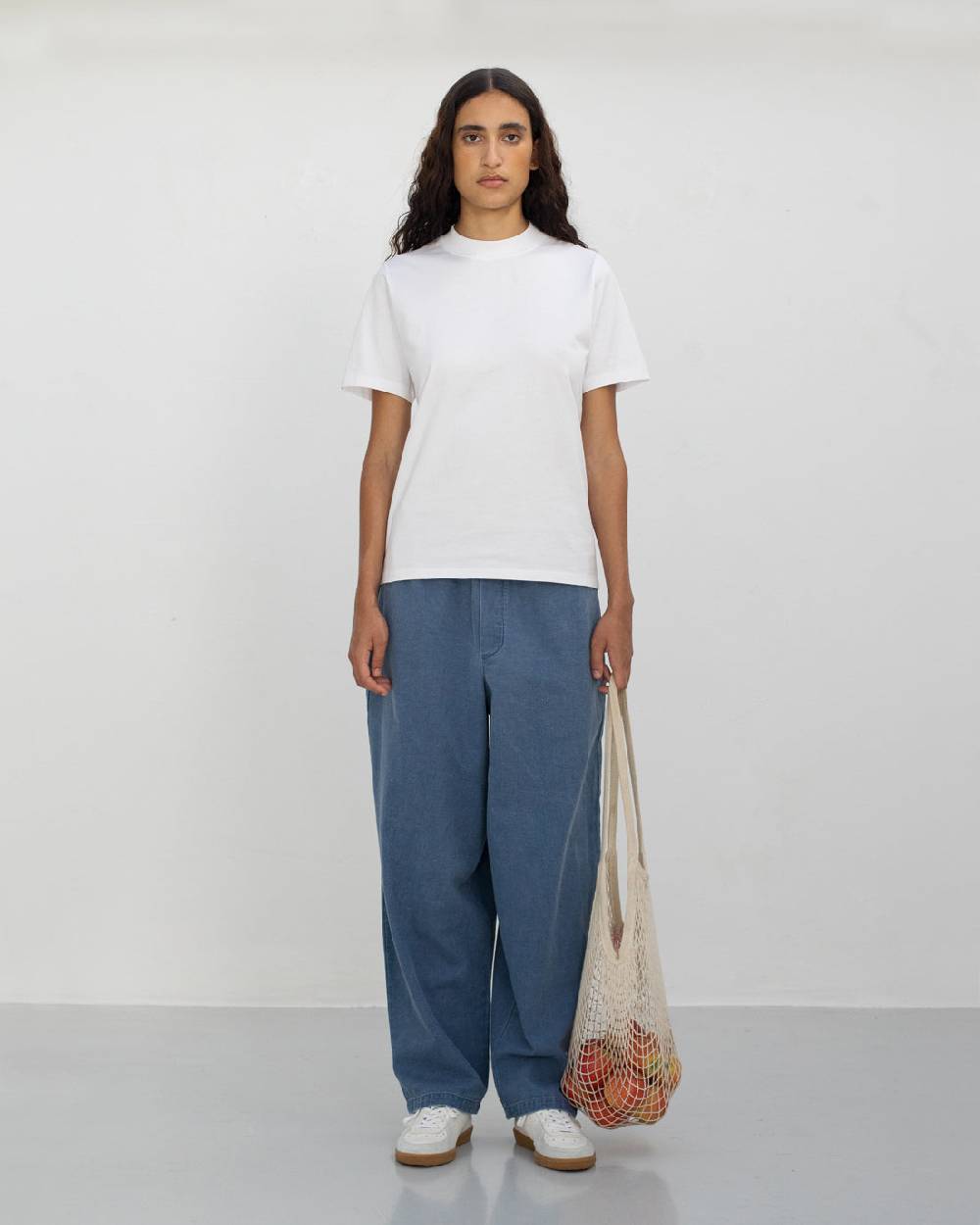 Rotholz Basic T-Shirt Mit Breitem Kragen Bio Baumwolle - Weiß