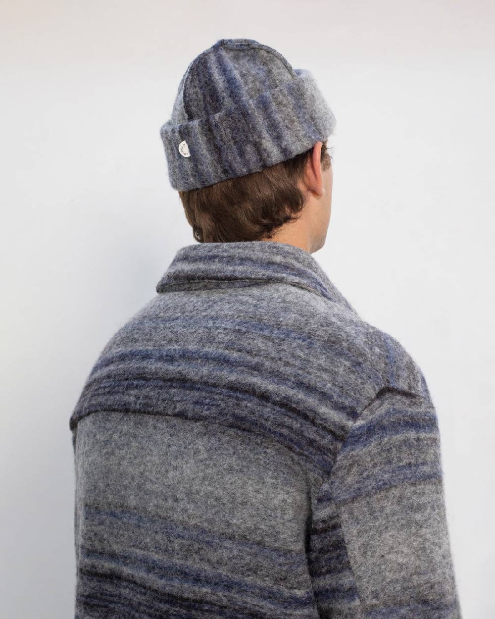 Rotholz Dickes Overshirt Bio Wollmischung - Grau Gestreift