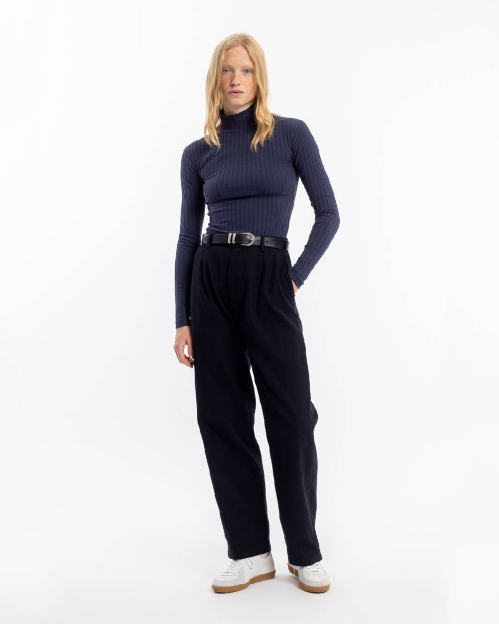 Rotholz Geripptes Longsleeve Bio Baumwolle - Dunkelblau