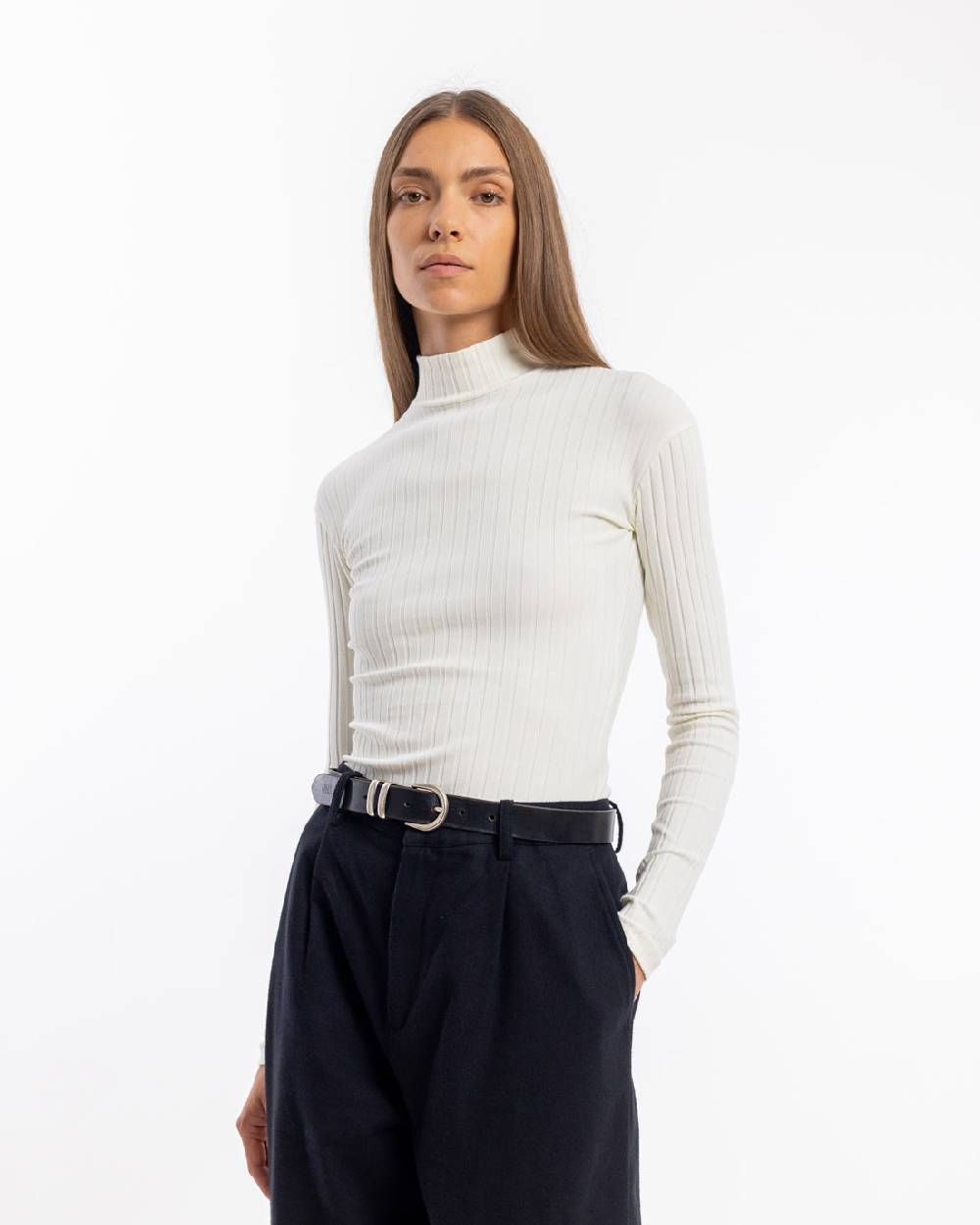 Rotholz Geripptes Longsleeve Bio Baumwolle - Off-White