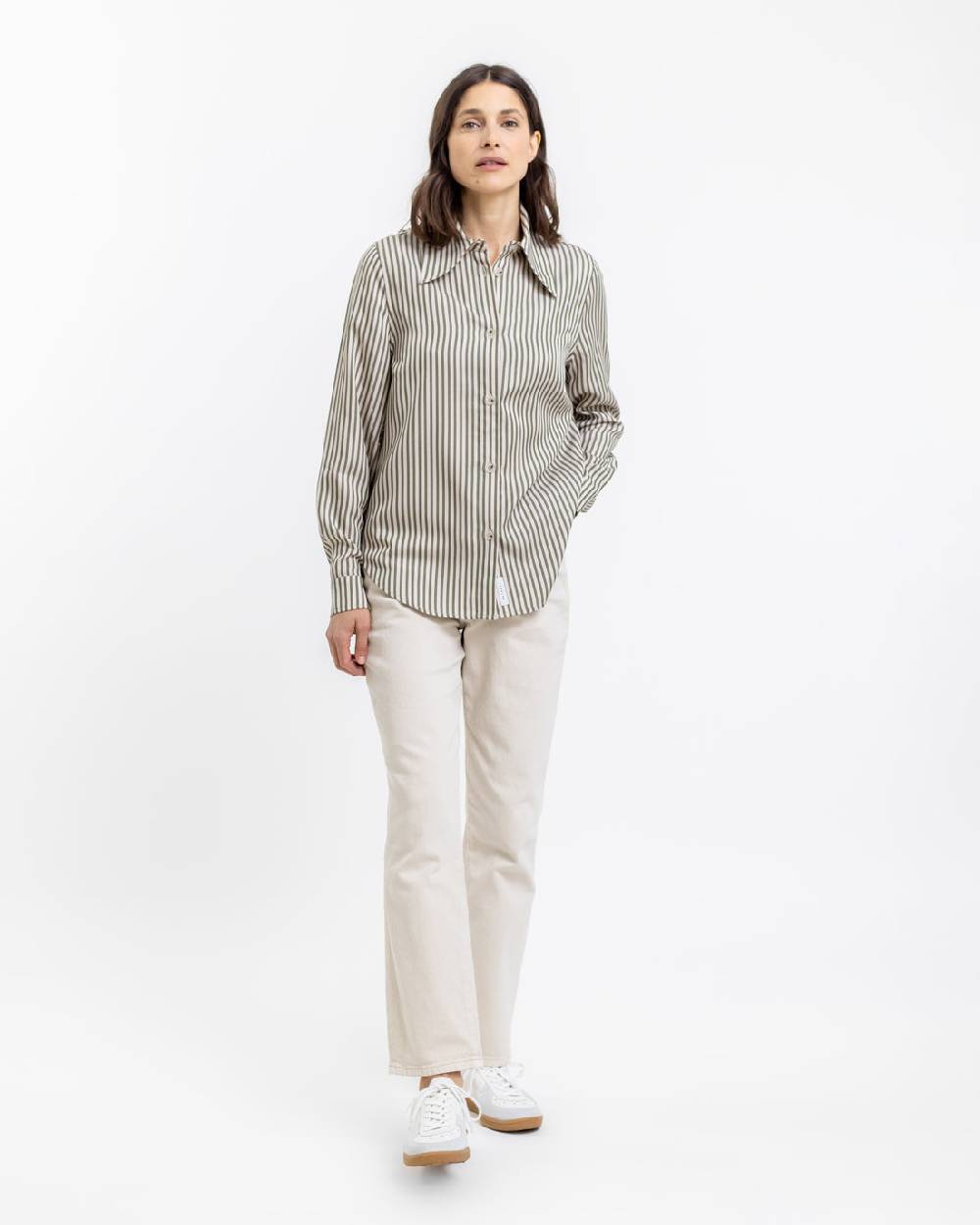 Rotholz Gestreiftes Hemd Aus Loycell Oliv Gestreift