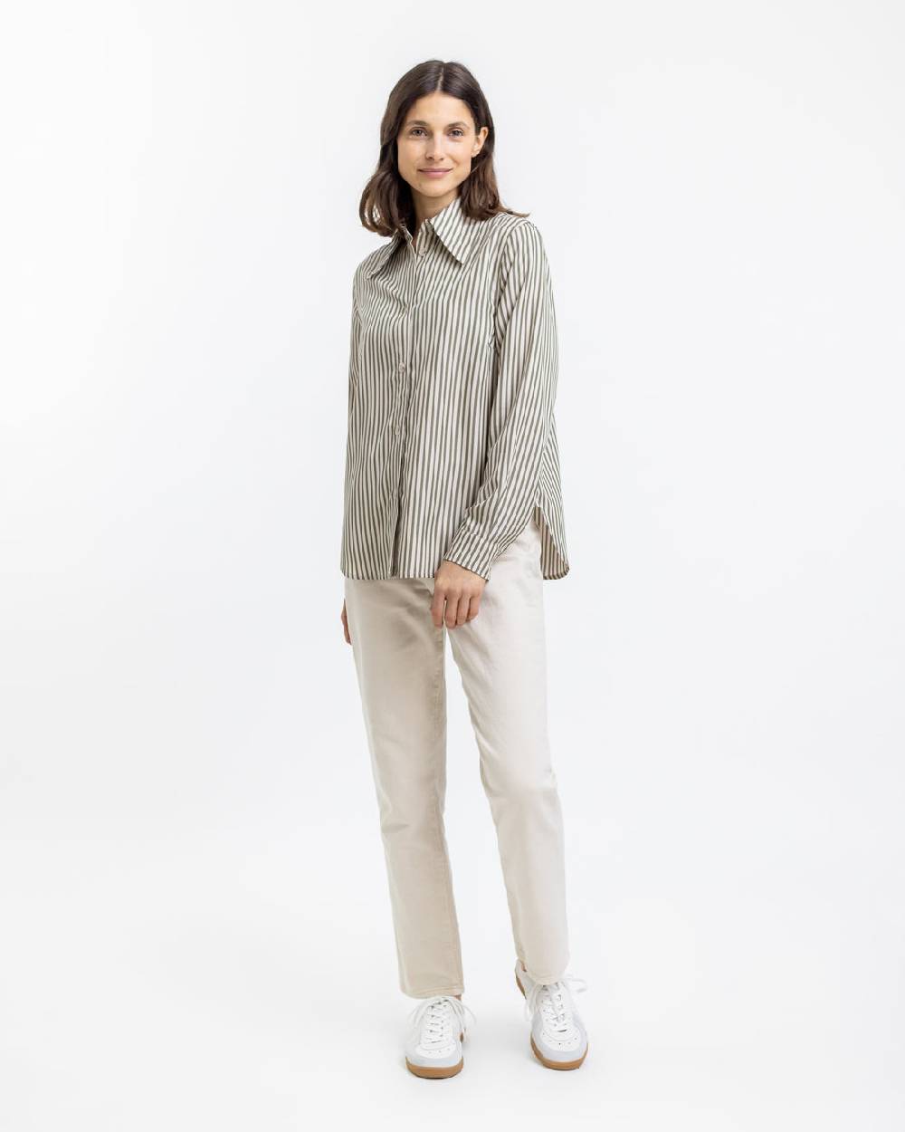 Rotholz Gestreiftes Hemd Aus Loycell Oliv Gestreift