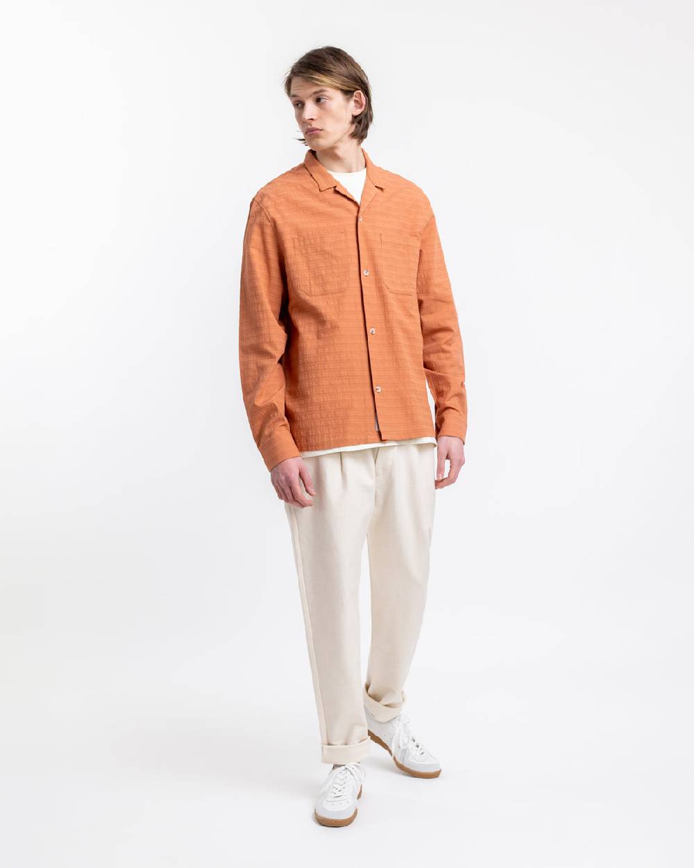Rotholz Hemd Aus Strukturierter Bio-Baumwolle Apricot