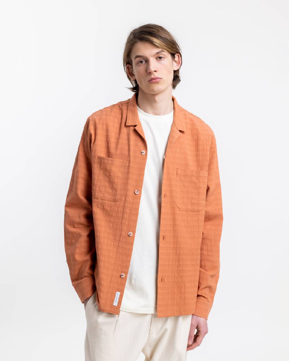 Rotholz Hemd Aus Strukturierter Bio-Baumwolle Apricot