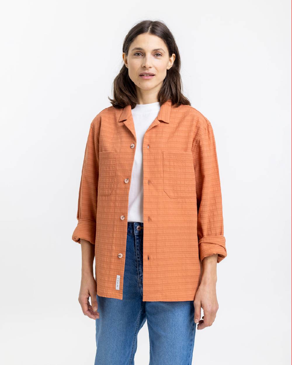 Rotholz Hemd Aus Strukturierter Bio-Baumwolle Apricot