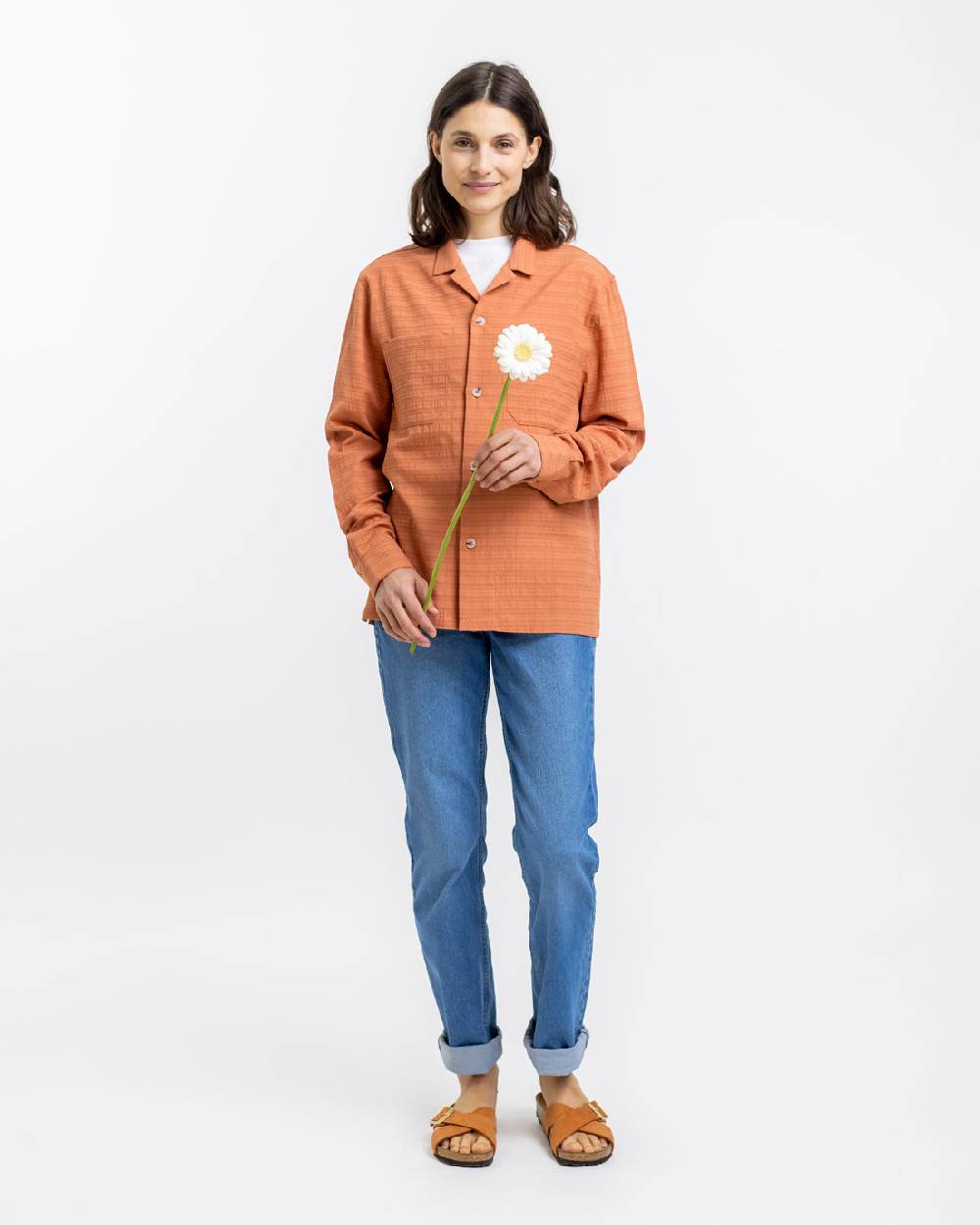 Rotholz Hemd Aus Strukturierter Bio-Baumwolle Apricot