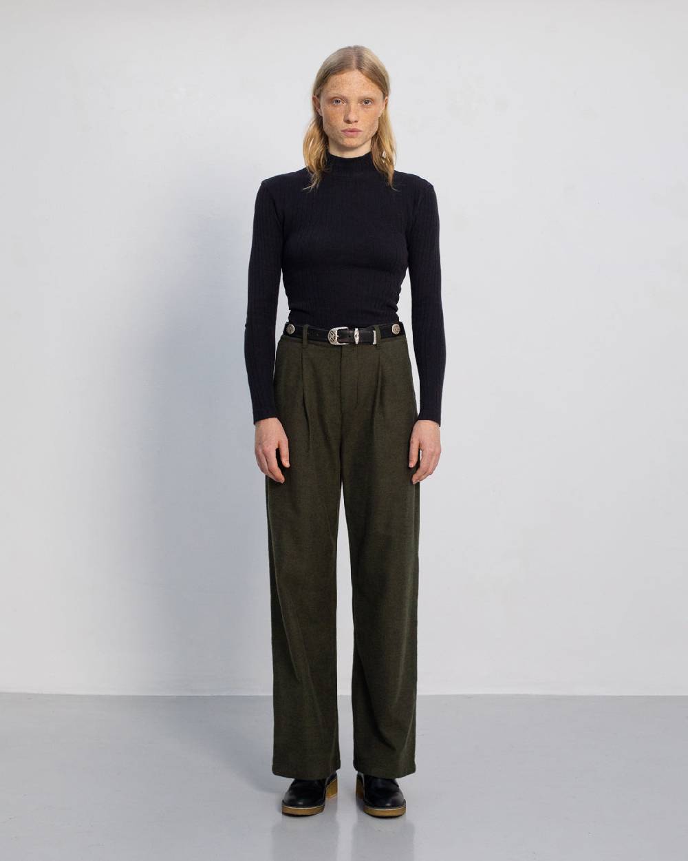Rotholz High Waist Flanell Hose Bio Baumwolle - Moosgrün