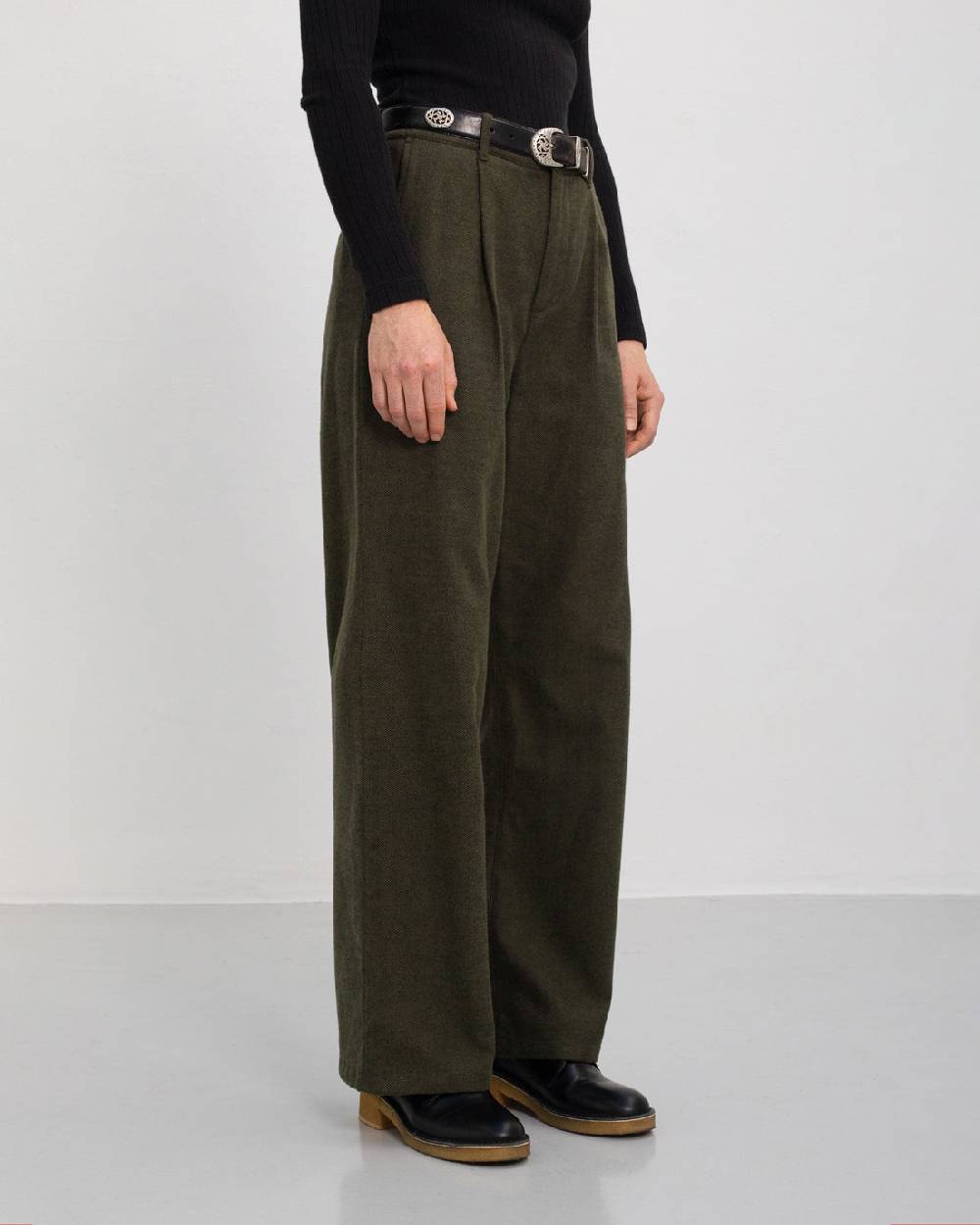 Rotholz High Waist Flanell Hose Bio Baumwolle - Moosgrün