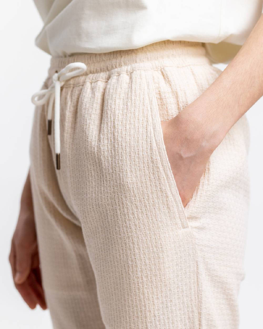 Rotholz Hose Aus Strukturierter Bio-Baumwolle Creme