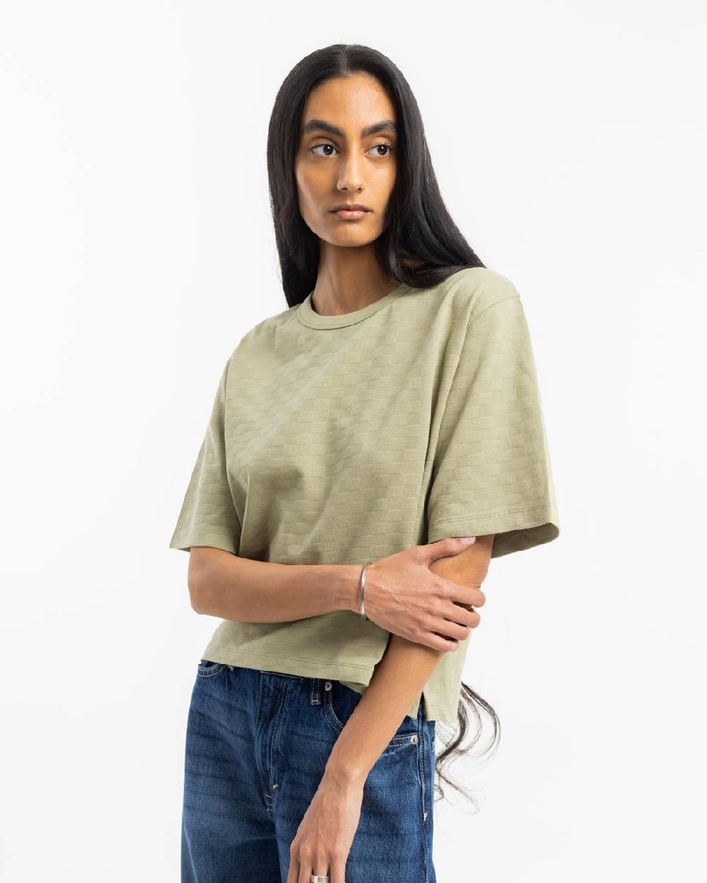 Rotholz Kurzes Strukturiertes T-Shirt Bio Baumwolle - Grün