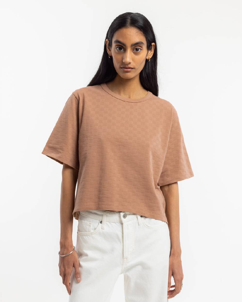 Rotholz Kurzes Strukturiertes T-Shirt Bio Baumwolle - Karamell