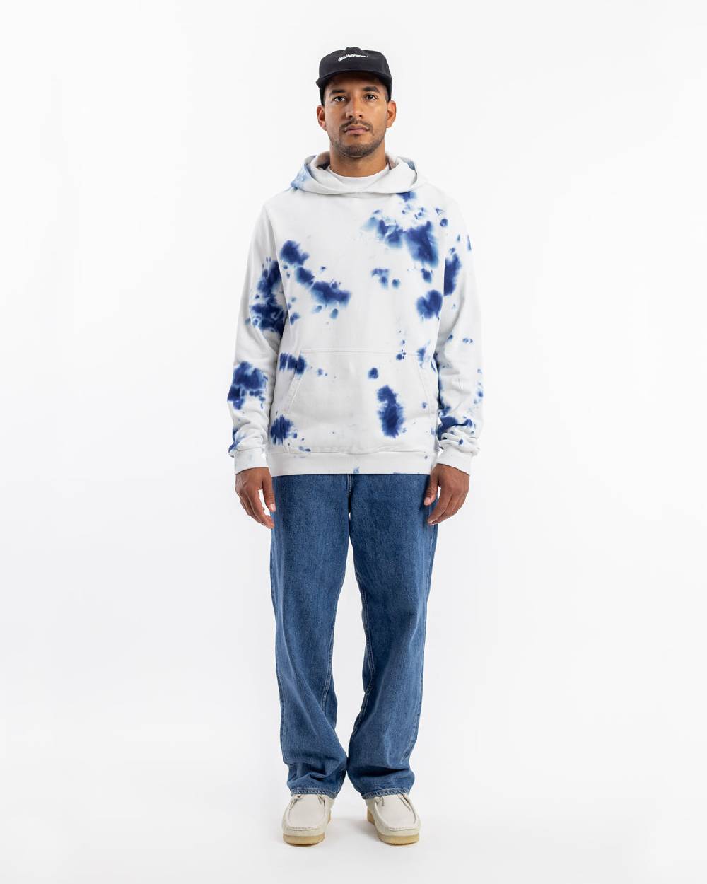 Rotholz Batik Hoodie Bio Baumwolle - Blau/Off-White