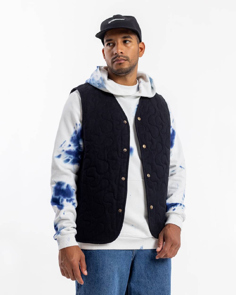 Rotholz Batik Hoodie Bio Baumwolle - Blau/Off-White