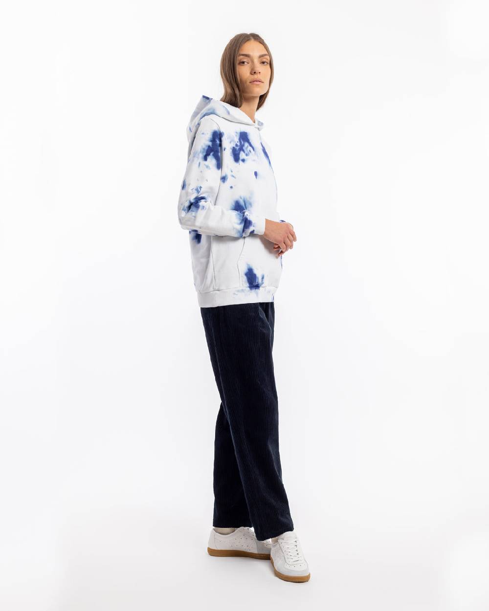 Rotholz Batik Hoodie Bio Baumwolle - Blau/Off-White