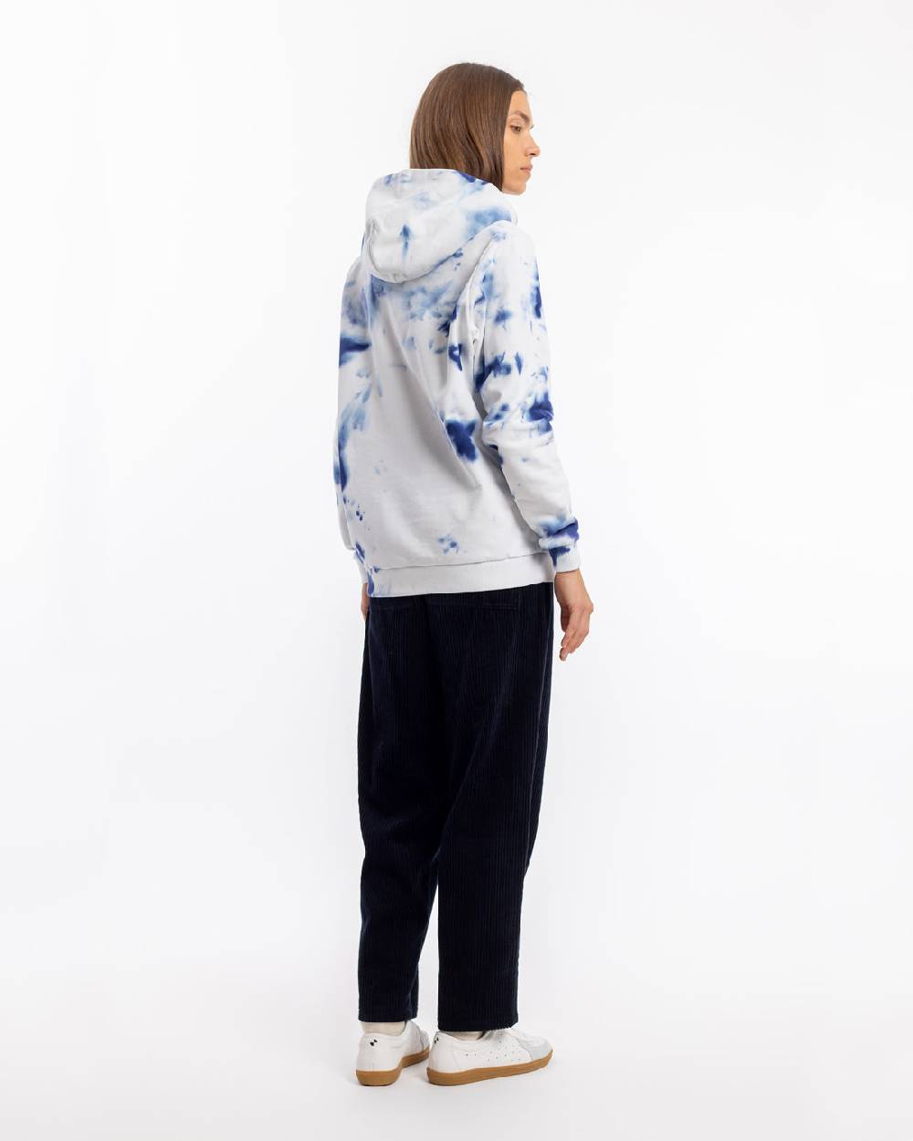 Rotholz Batik Hoodie Bio Baumwolle - Blau/Off-White