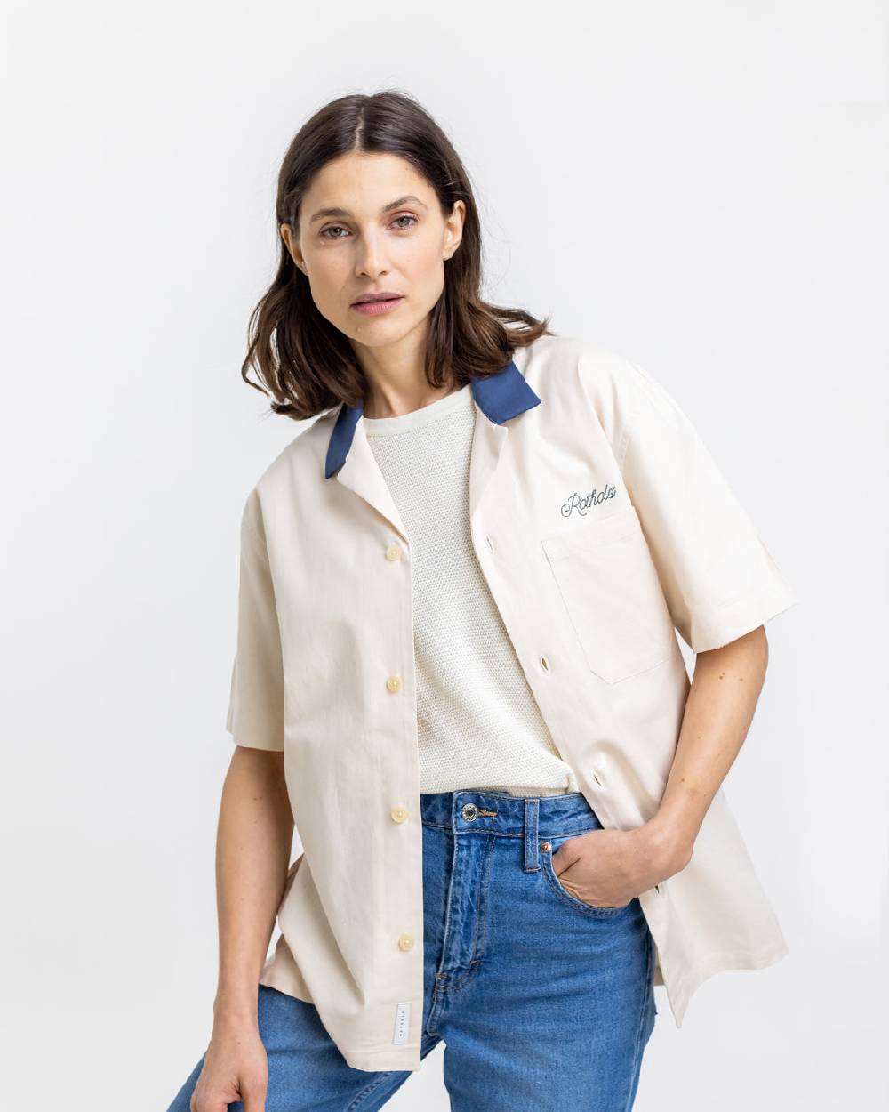 Rotholz Bowling Hemd Mit Kontrastkragen Off-White