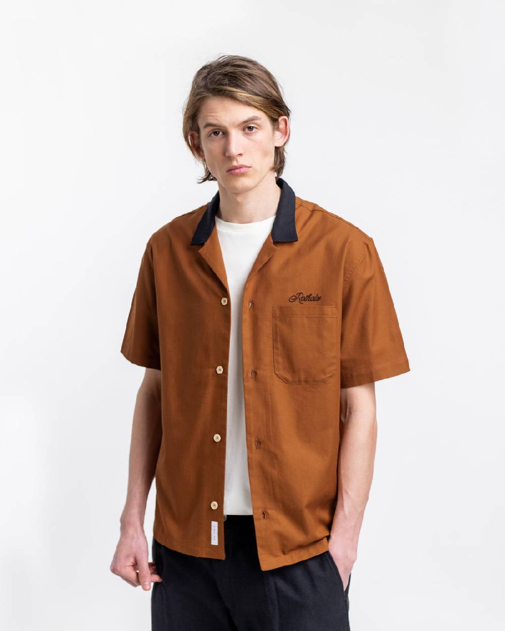 Rotholz Bowling Hemd Mit Kontrastkragen Terracotta